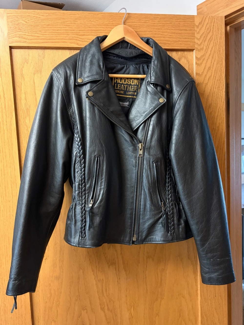 Women's Black Biker Jacket, Hudson Leather